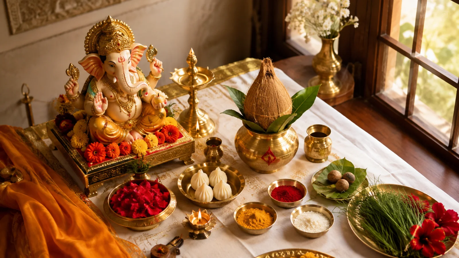Ganesh Chaturthi Puja at Home 2026: Complete Samagri List, Mantras, Vidhi & Pandit Booking