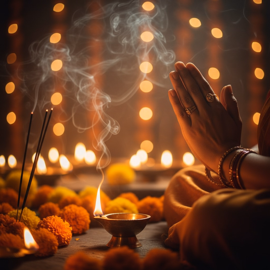 devotee receiving divine blessings through live puja